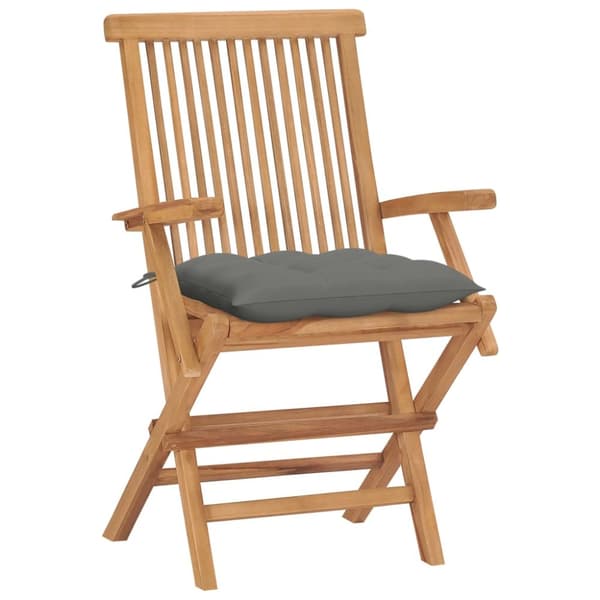 Trädgårdsstolar med grå dynor 4 st massiv teak