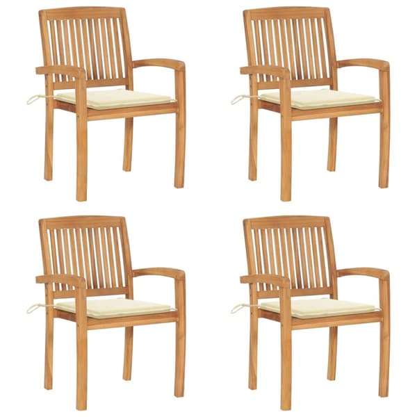 Stapelbara trädgårdsstolar med dynor 4 st massiv teak