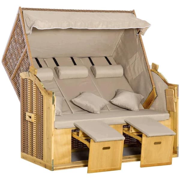 Rootz 3-sits strandstol - Rotting Fritidsstol - Strandstol - 3-personers strandstol - PP rotting/metall/massivt trä - gul/beige - 150 x 79 x 160 cm