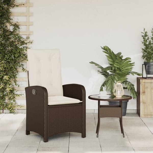 vidaXL havestol med lænefunktion og hynder polyrattan brun