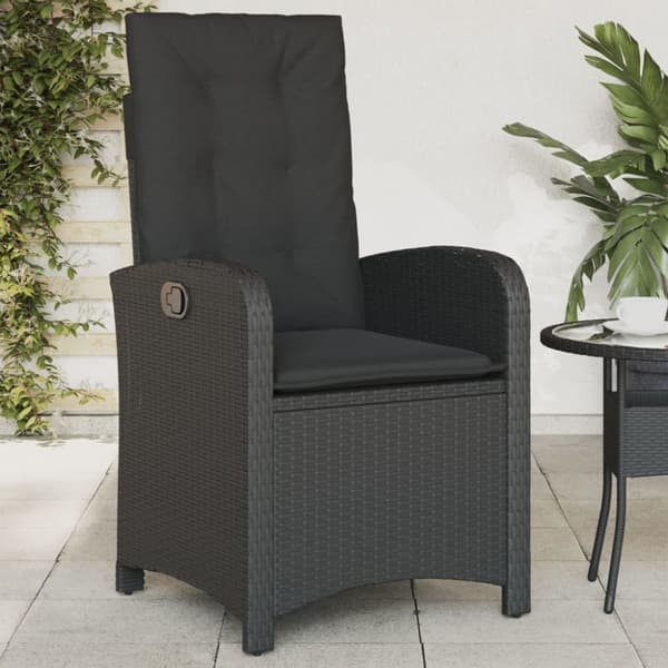 vidaXL havestole med hynder 2 stk. justerbart ryglæn polyrattan sort