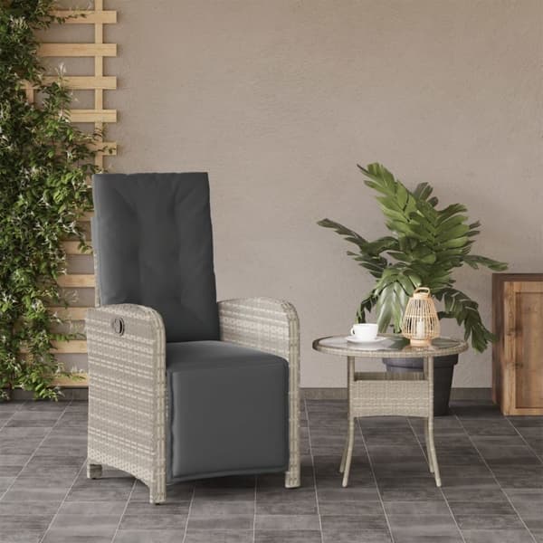 vidaXL havestol med lænefunktion og fodstøtte polyrattan lysegrå