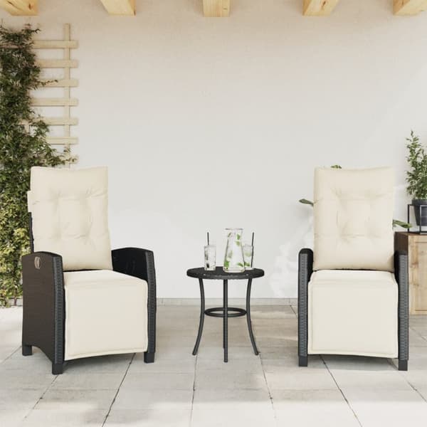 vidaXL havestole 2 stk. med lænefunktion og fodstøtte polyrattan sort