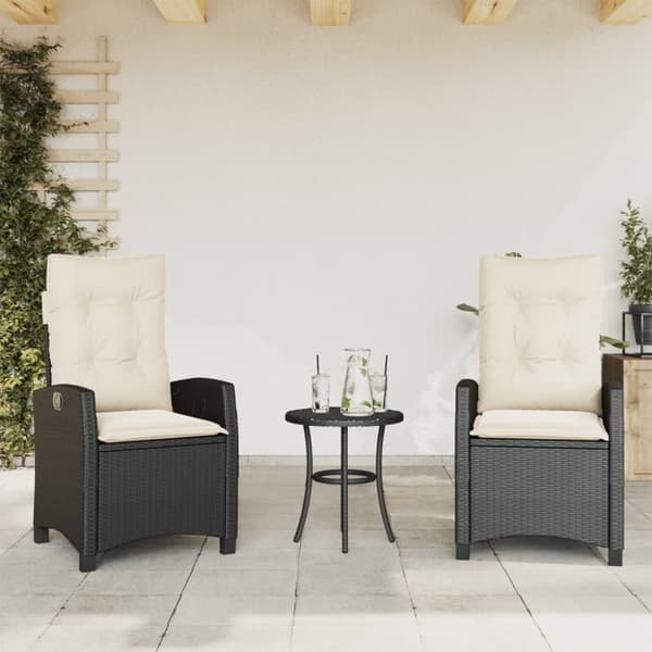 vidaXL havestole med hynder 2 stk. justerbart ryglæn polyrattan sort