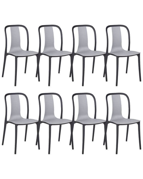 Havestole Grå Sort Plast sæt af 8 Vedligeholdelsesfri Stabelstole til Udendørs Stole Retro Design Cafestole uden Armlæn Altanstole