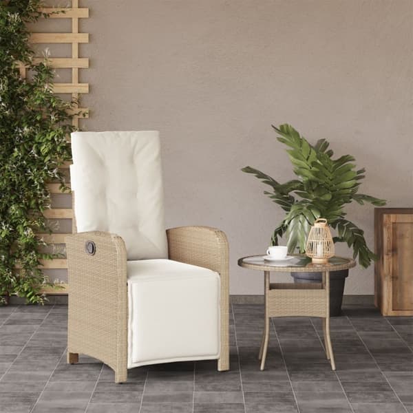 vidaXL Justerbar trädgårdsstol med fotstöd beige konstrotting