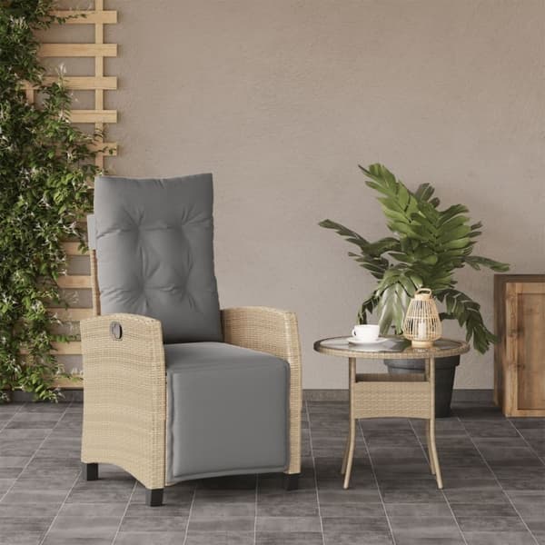 vidaXL Justerbar trädgårdsstol med fotstöd mixbeige konstrotting