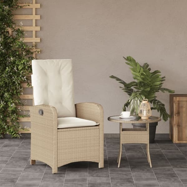 vidaXL Justerbar trädgårdsstol med dynor beige konstrotting