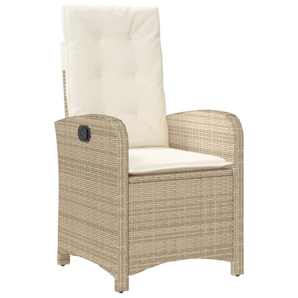 vidaXL havestol med lænefunktion og hynder polyrattan beige