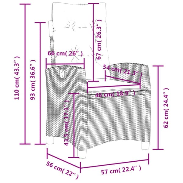 vidaXL havestole 2 stk. med lænefunktion og hynder polyrattan beige