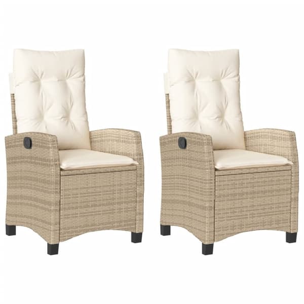 vidaXL havestole 2 stk. med lænefunktion og hynder polyrattan beige