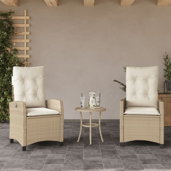 vidaXL havestole 2 stk. med lænefunktion og hynder polyrattan beige