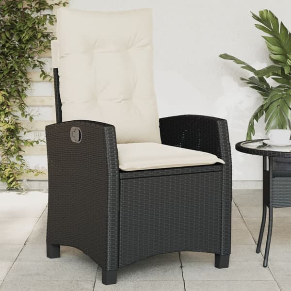 vidaXL havestol med hynder justerbart ryglæn polyrattan sort