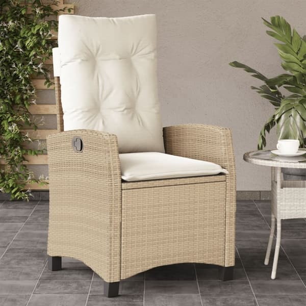 vidaXL Justerbar trädgårdsstol med dynor beige konstrotting