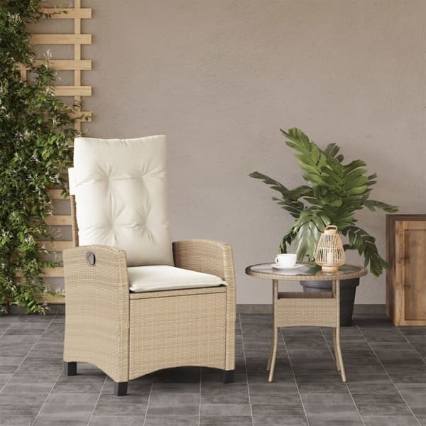 vidaXL havestol med lænefunktion og hynder polyrattan beige