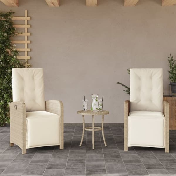 vidaXL Justerbara trädgårdsstolar 2 st med fotstöd beige konstrotting