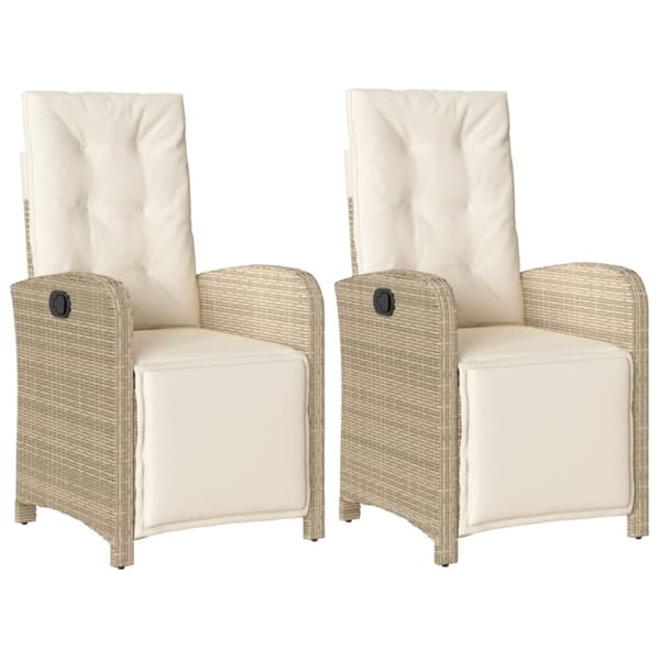 vidaXL Justerbara trädgårdsstolar 2 st med fotstöd beige konstrotting