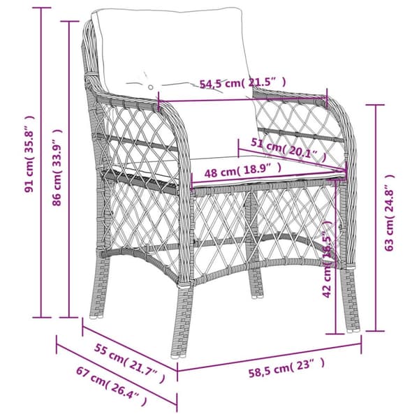vidaXL havestole med hynder 2 stk. polyrattan blandet beige