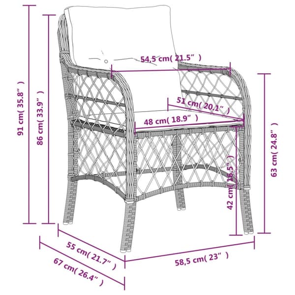 vidaXL havestole med hynder 2 stk. polyrattan beige