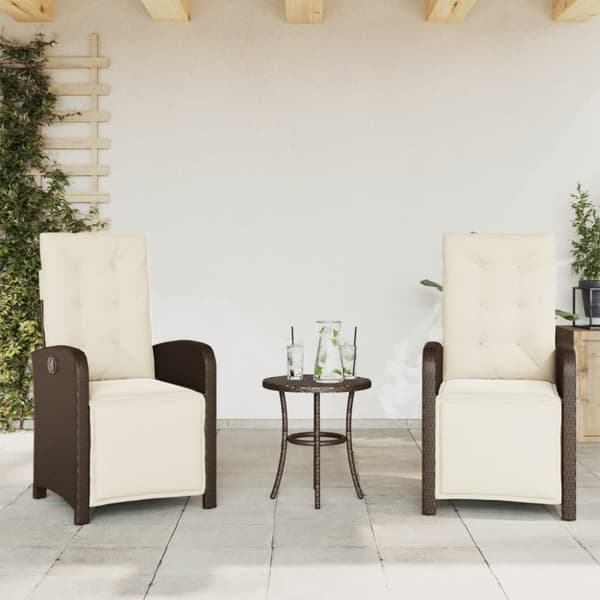 vidaXL havestole 2 stk. med lænefunktion og fodstøtte polyrattan brun