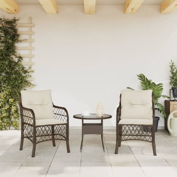 vidaXL havestole med hynder 2 stk. polyrattan brun