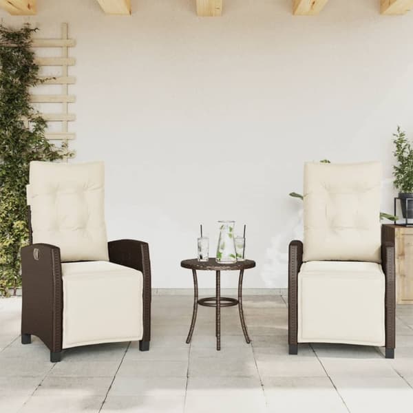 vidaXL havestole 2 stk. med lænefunktion og fodstøtte polyrattan brun