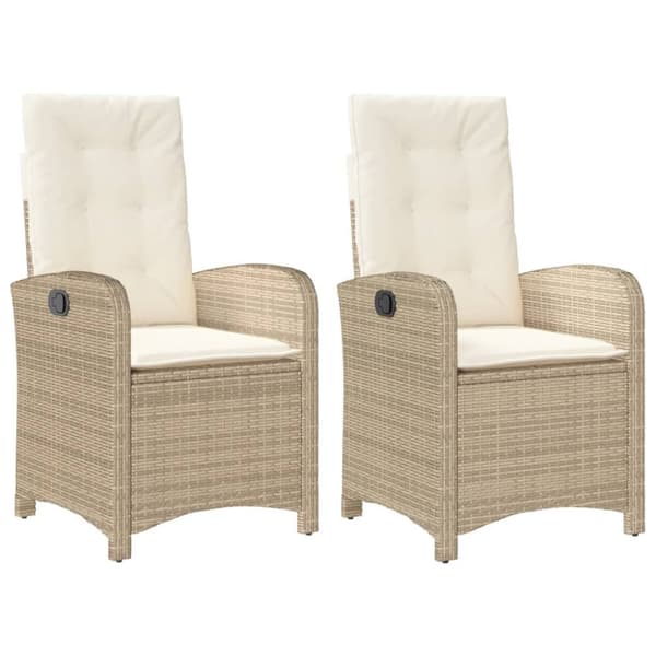 vidaXL havestole 2 stk. med lænefunktion og hynder polyrattan beige