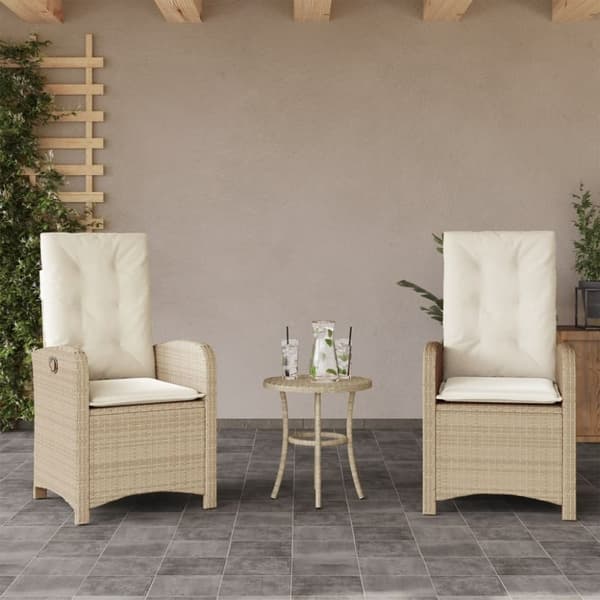 vidaXL havestole 2 stk. med lænefunktion og hynder polyrattan beige