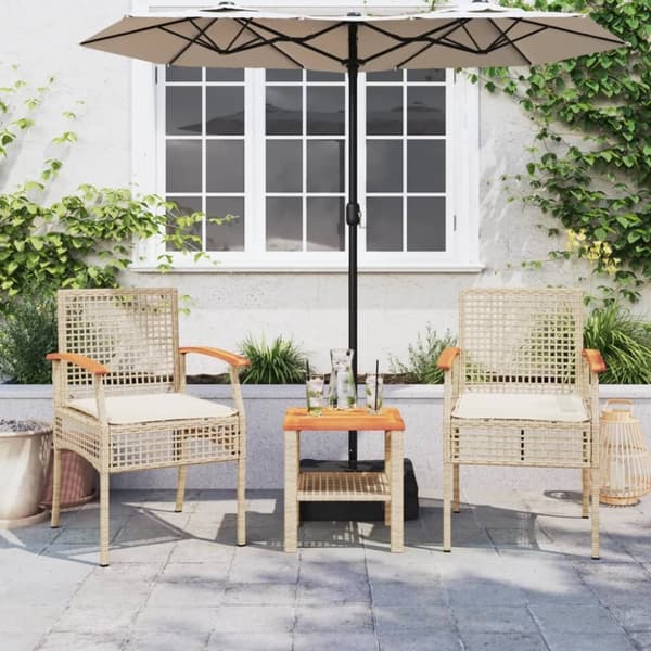 vidaXL havestole 2 stk. med hynder polyrattan og akacietræ beige