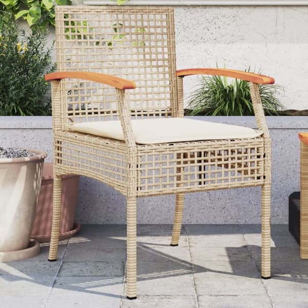 vidaXL Trädgårdsstolar med dynor 2 st beige konstrotting akaciaträ