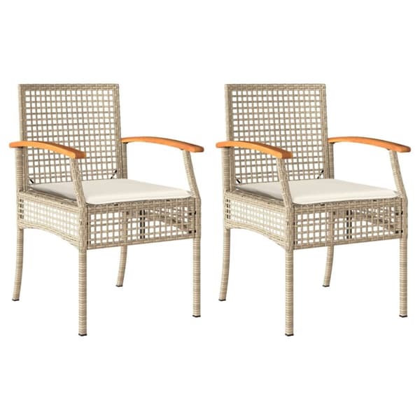 vidaXL Trädgårdsstolar med dynor 2 st beige konstrotting akaciaträ