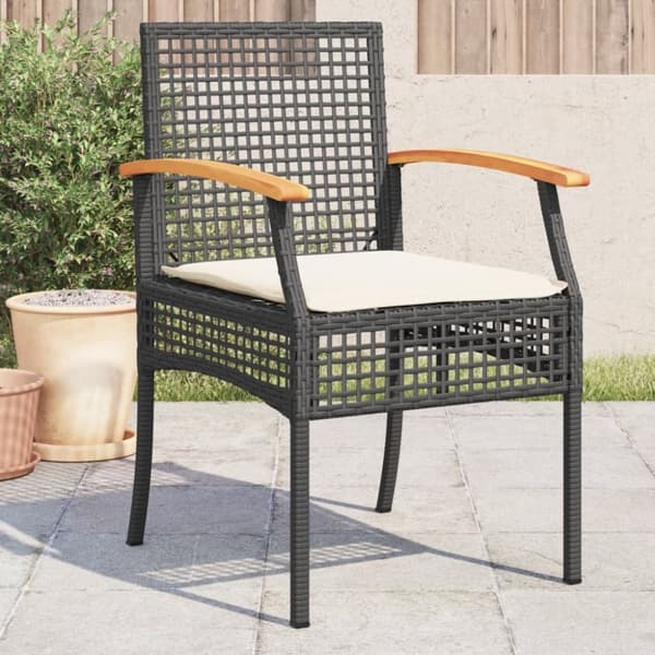 vidaXL havestole 4 stk. med hynder polyrattan og akacietræ sort