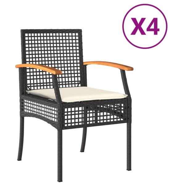 vidaXL Trädgårdsstolar med dynor 4 st svart konstrotting akaciaträ
