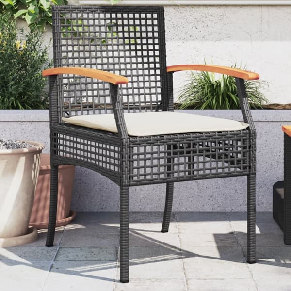 vidaXL havestole 2 stk. med hynder polyrattan og akacietræ sort