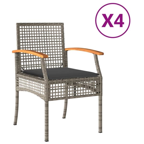 vidaXL havestole 4 stk. med hynder polyrattan og akacietræ grå