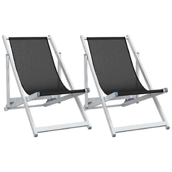 vidaXL foldbare strandstole 2 stk. aluminium og textilene sort