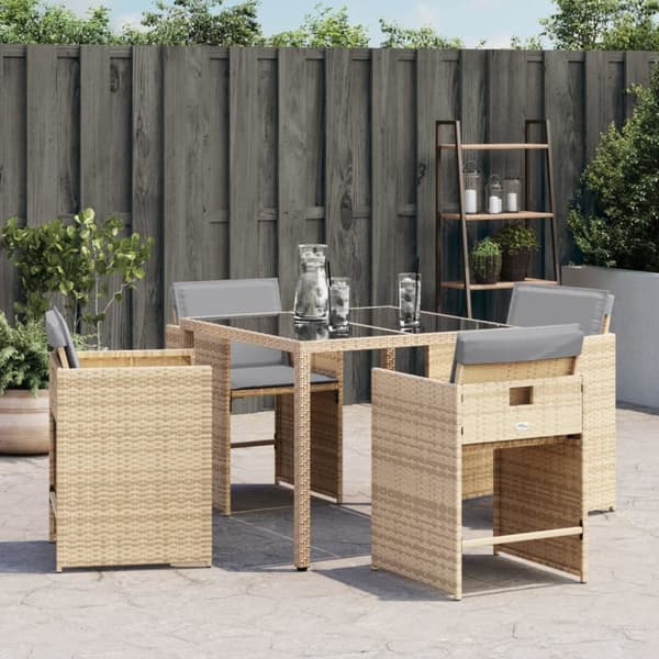 vidaXL Trädgårdsstolar med dynor 4 st blandad beige konstrotting