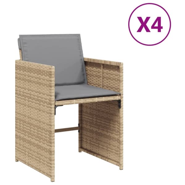 vidaXL Trädgårdsstolar med dynor 4 st blandad beige konstrotting