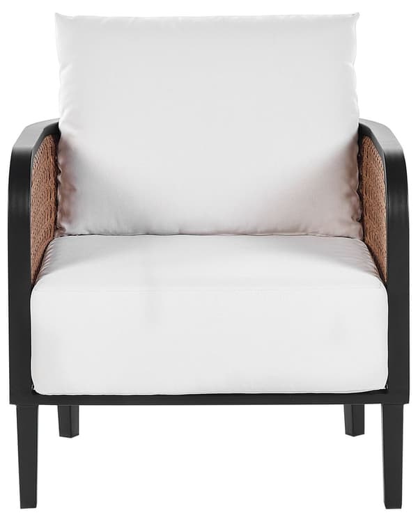 Trädgårdsfåtölj Svart aluminiumram Off-White vattenavvisande tygdynor Modern design