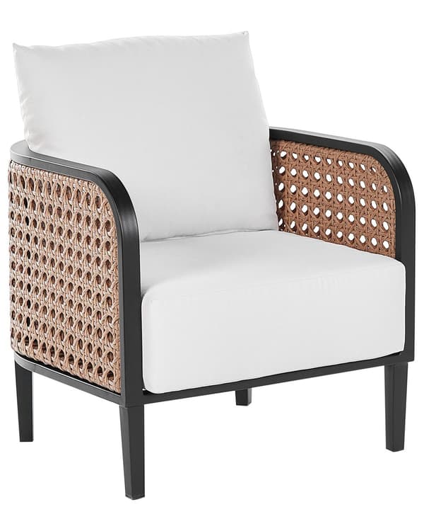 Trädgårdsfåtölj Svart aluminiumram Off-White vattenavvisande tygdynor Modern design