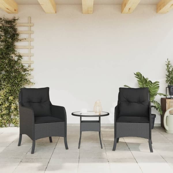 vidaXL Trädgårdsstolar med dynor 2 st svart konstrotting