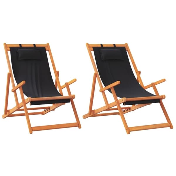 vidaXL Hopfällbara strandstolar 2 st svart tyg