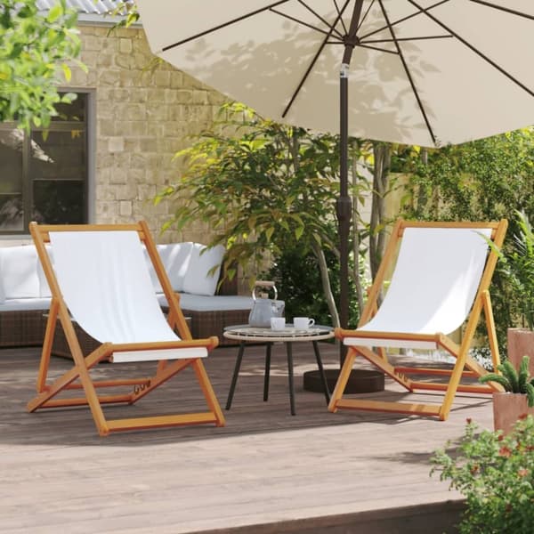 vidaXL strandstole 2 stk. foldbare stof cremehvid