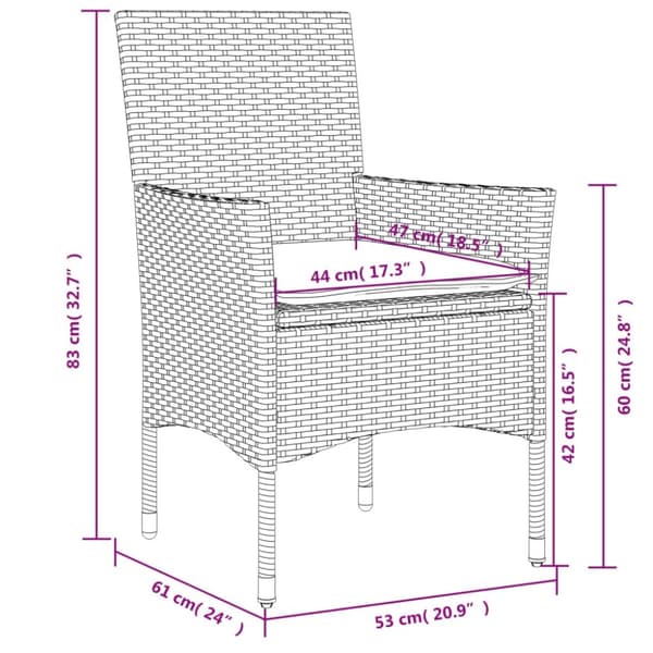 vidaXL havestole med hynder 2 stk. polyrattan sort