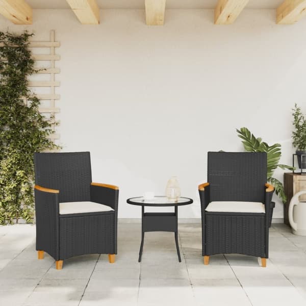 vidaXL havestole 2 stk. med hynder polyrattan og massivt træ sort