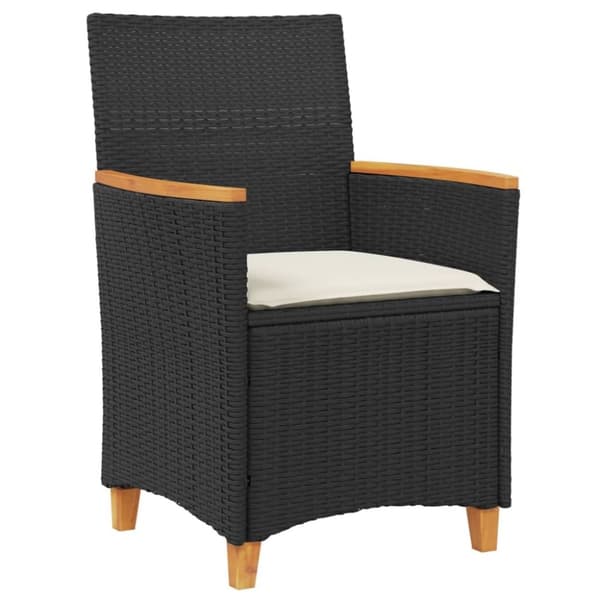 vidaXL havestole 2 stk. med hynder polyrattan og massivt træ sort