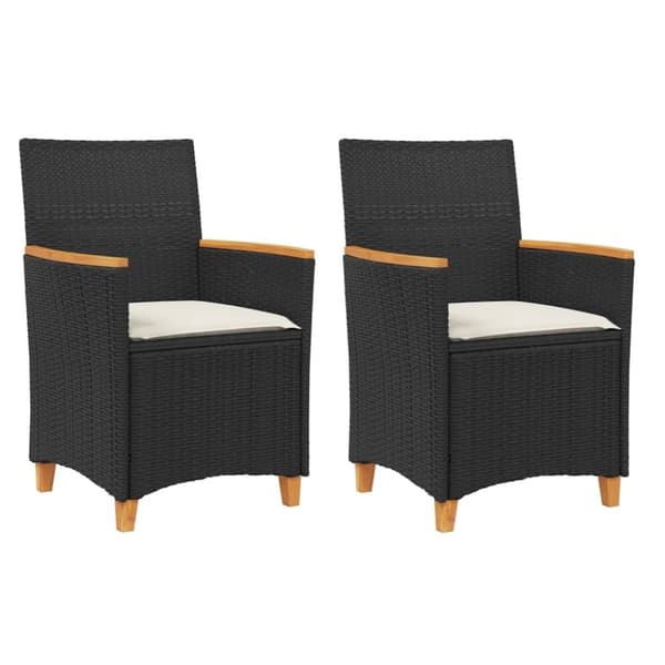 vidaXL havestole 2 stk. med hynder polyrattan og massivt træ sort