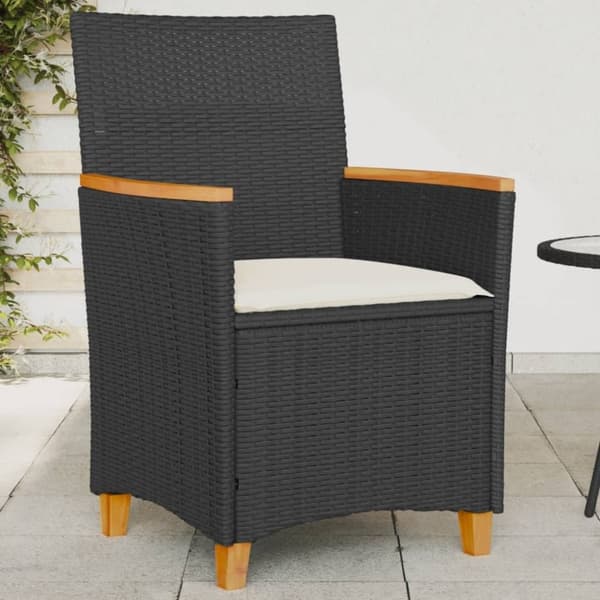 vidaXL havestole 2 stk. med hynder polyrattan og massivt træ sort