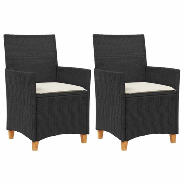 vidaXL havestole 2 stk. med hynder polyrattan og massivt træ sort