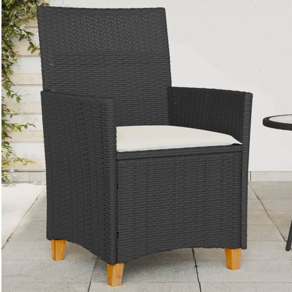 vidaXL havestole 2 stk. med hynder polyrattan og massivt træ sort